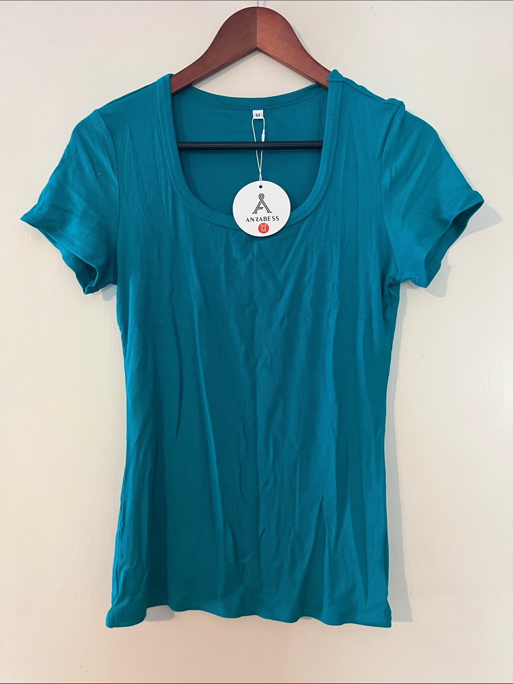 Anrabess Scoop Neck Short Sleeve Tee in Teal